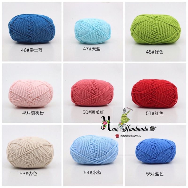 Len milk cotton 50g (Bảng màu 1 từ 01-50)