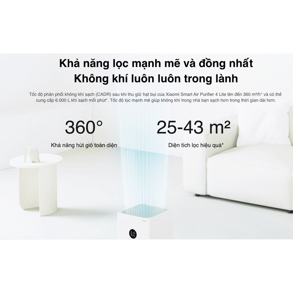 Máy lọc không khí Xiaomi Mi Air Purifier 4 Lite | Chính hãng - Bảo hành 12 tháng