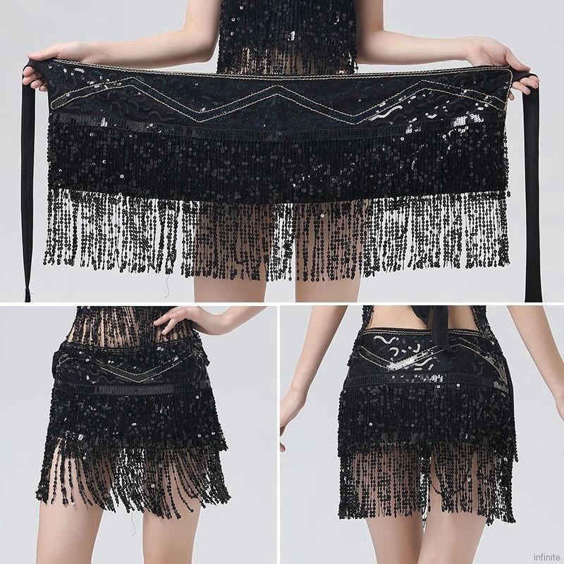 Thắt lưng múa bụng phối dây tua sequin đẹp mắt