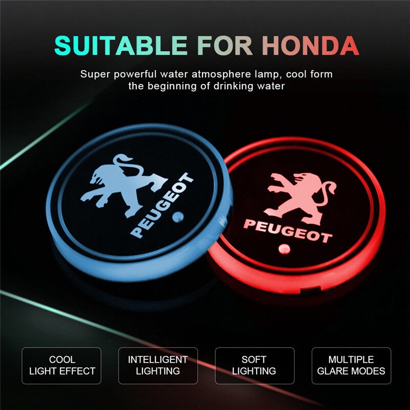 Set 2 Đế Lót Cốc Có Đèn LED Cảm Biến Chống Trượt Cho Peugeot 407 308 408 508 607 2008 3008 4008 5008
