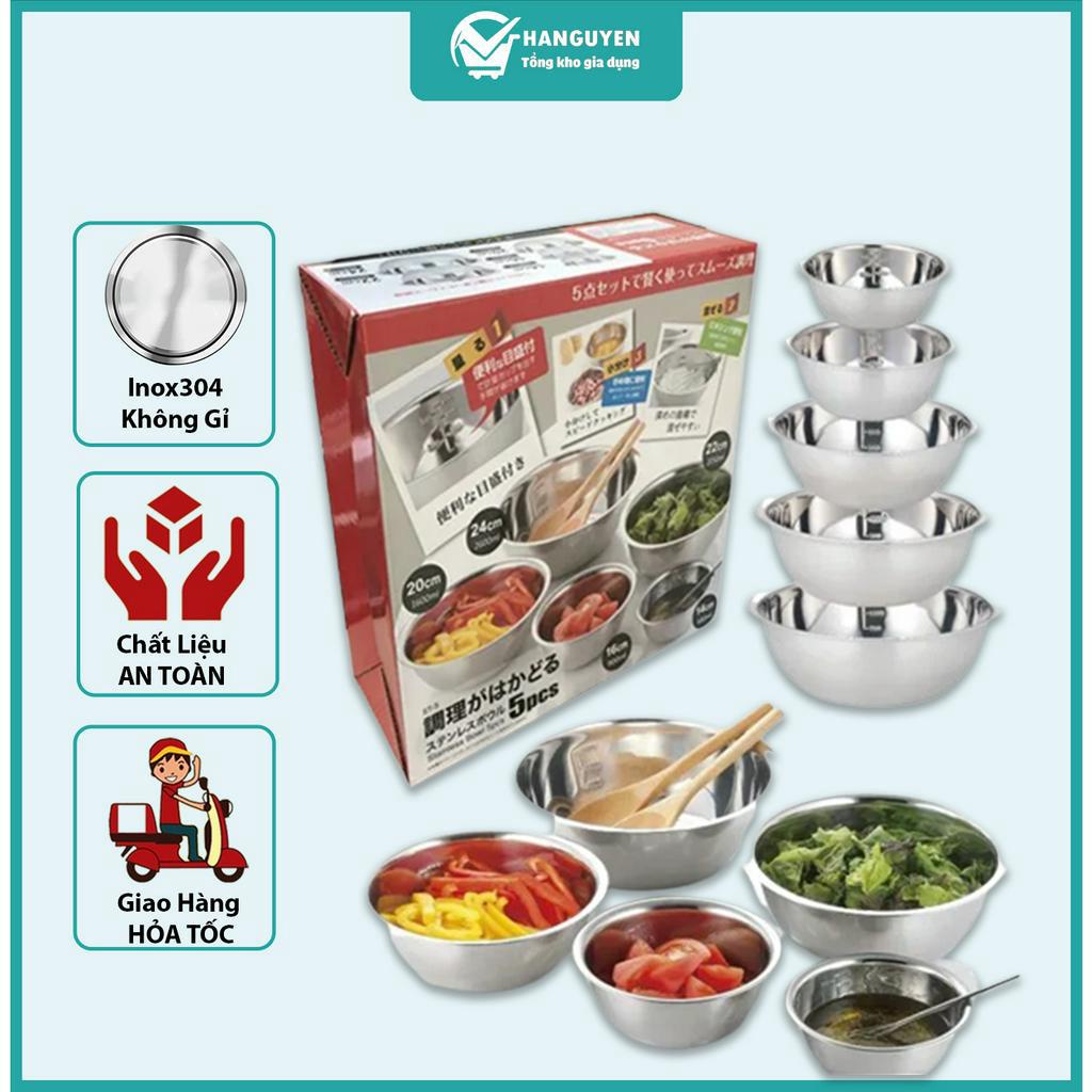Bộ thau inox 5 món cao cấp đa năng (Size 14-16-20-22-24cm)