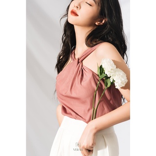 Áo cổ yếm lụa hồng cháy Lacy Harriet