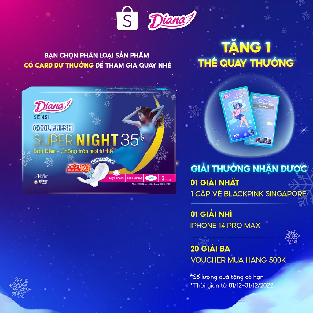 Băng vệ sinh Diana Sensi Cool Fresh Supernight 35cm 3 miếng/gói