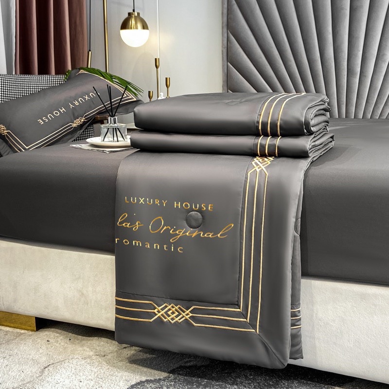 Bộ ga gối lụa chăn trần Marlas Original mềm mại sang trọng,bộ lụa 4 món chăn trần thoáng mát mềm mại