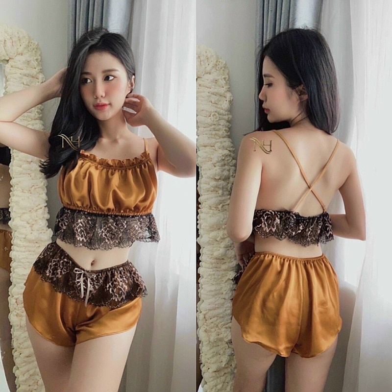 Bộ ngủ hai dây lụa satin thiết kế phối ren cao cấp | BigBuy360 - bigbuy360.vn
