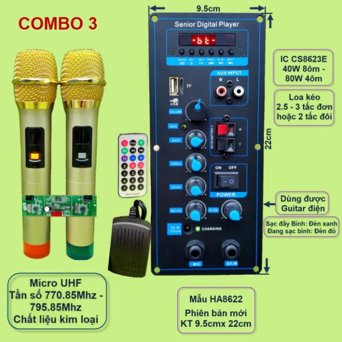 Mạch loa kéo HA8622 xanh guita công suất 40W - 80W kèm mic
