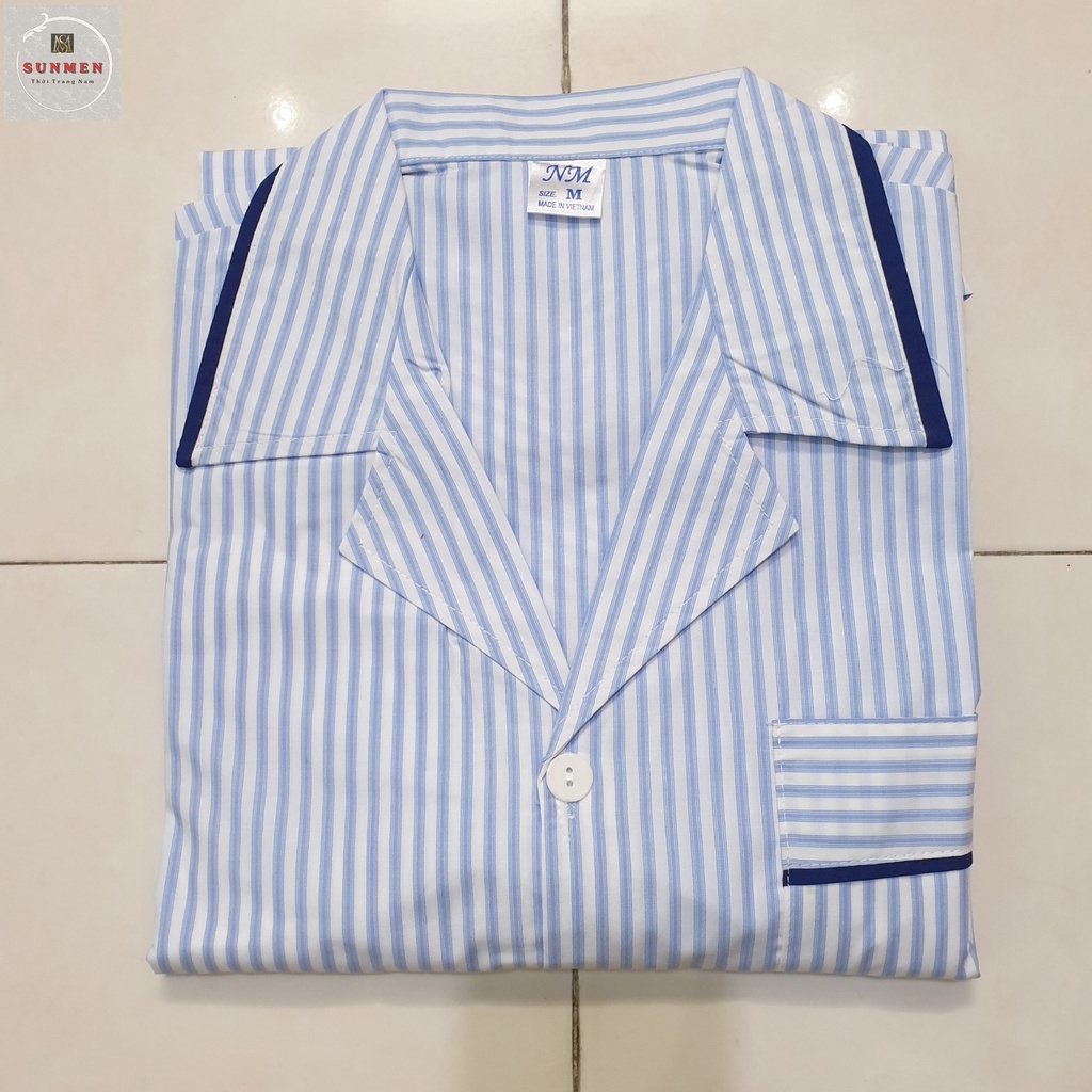 [HCM] Đồ bộ pijama nam trung niên cao cấp mặc nhà chất vải kate thoáng mát ông già kẻ sọc SUNMEN