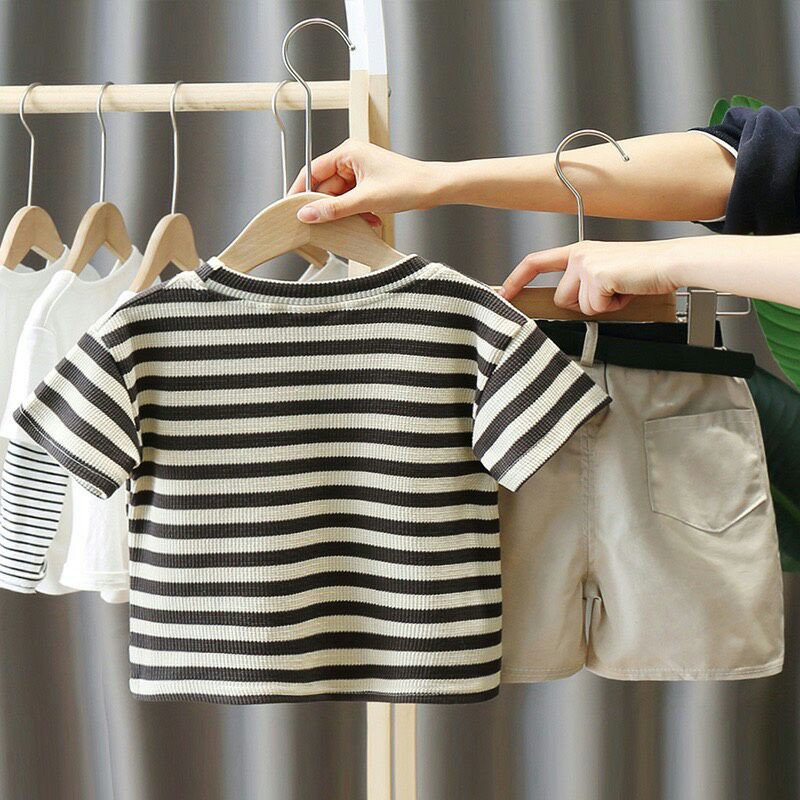 Set bộ kẻ tăm cho bé gái bé trai siêu xinh (áo + quần + belt)