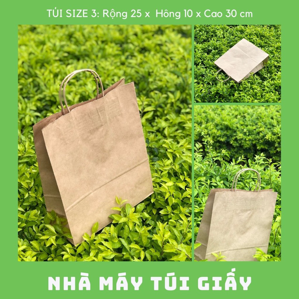 Set 300 Chiếc túi giấy nâu có quai SIZE 3: 25x10x 30 cm túi đựng hàng 5kg