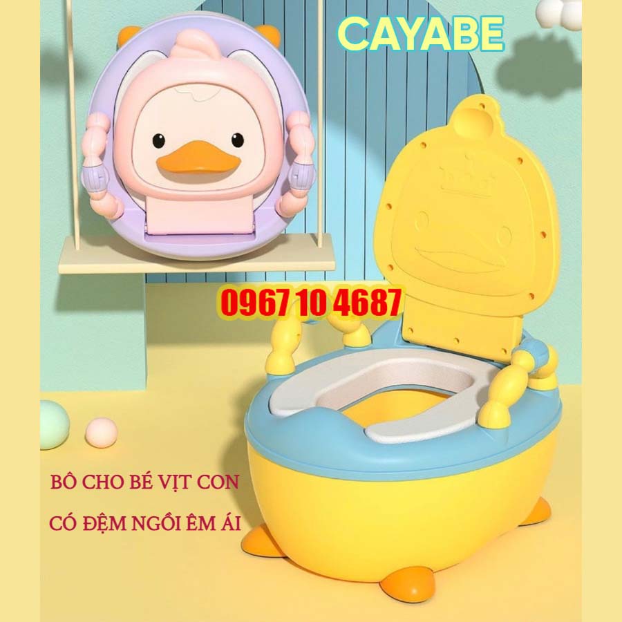 Bô vệ sinh cho bé vịt con CAYABE có đệm ngồi êm ái, tay vịn an toàn, bô ngồi toilet cho bé