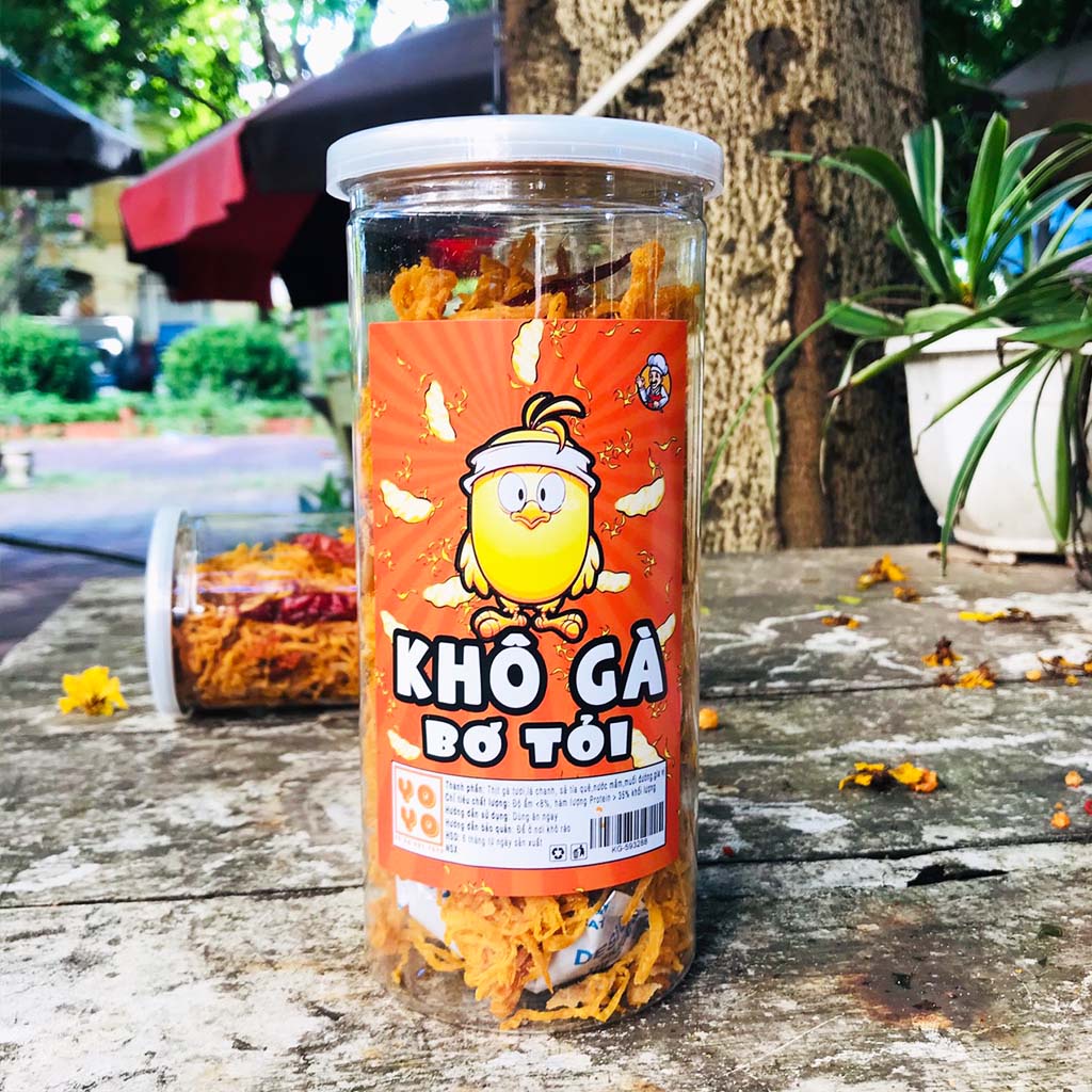 Khô gà bơ tỏi đóng hũ 300g đồ ăn vặt YOYO | BigBuy360 - bigbuy360.vn