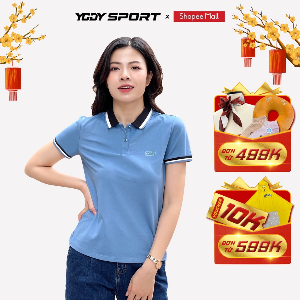 Áo thun polo nữ YODY chất liệu vải mắt chim thấm hút mồ hôi thoáng mát APN3704