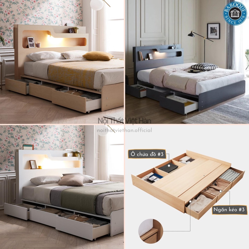 Giường ngủ gỗ có ngăn kéo đẹp, giường đơn, giường đôi, Giường ngủ Ánh trăng BVH01