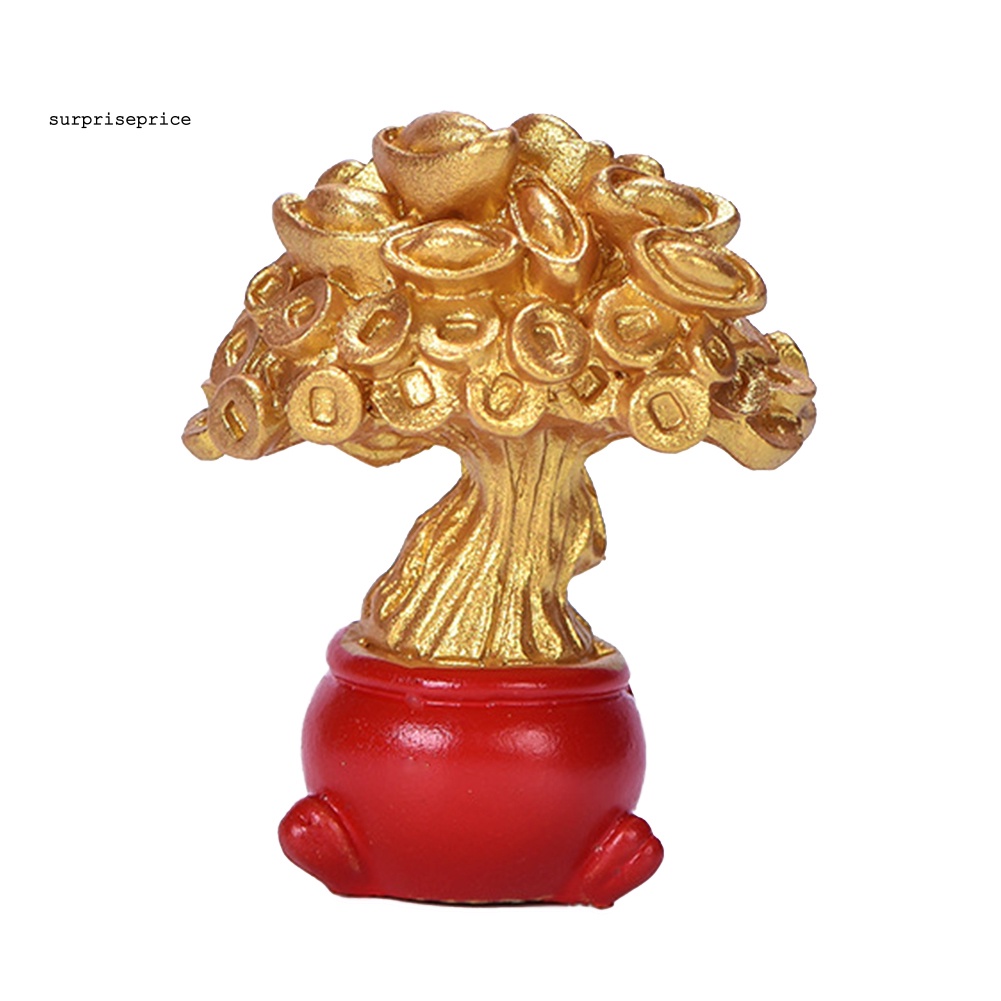 Cây Tài Lộc Trung Hoa Mini Bằng Nhựa Resin Màu Vàng Kim Để Bàn Trang Trí Nhà Cửa / Văn