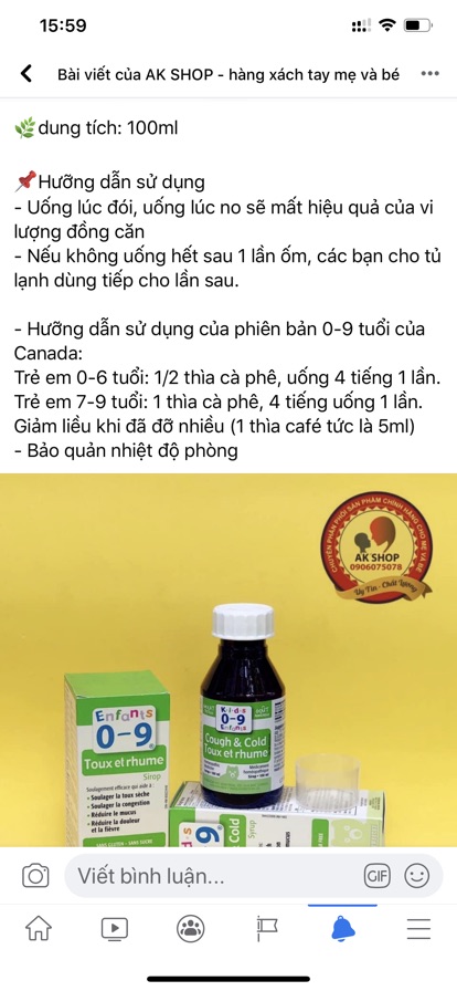 Siro canada 0-9 tuổi hàng chính hãng