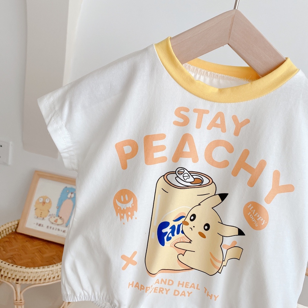 Áo Liền Quần Tay Ngắn Dáng Rộng In Hoạt Hình Dễ Thương Dành Cho Bé Sơ Sinh