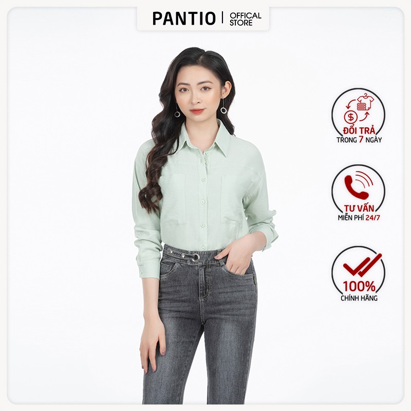 Áo sơ mi nữ chất liệu phi cát, dáng suông dài tay FAS92765 - PANTIO