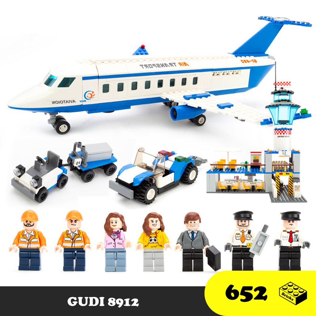 GUDI 8912 - Đồ chơi lắp ráp máy bay du lịch thế giới - Xếp hình thành phố ước mơ - 652 mảnh ghép