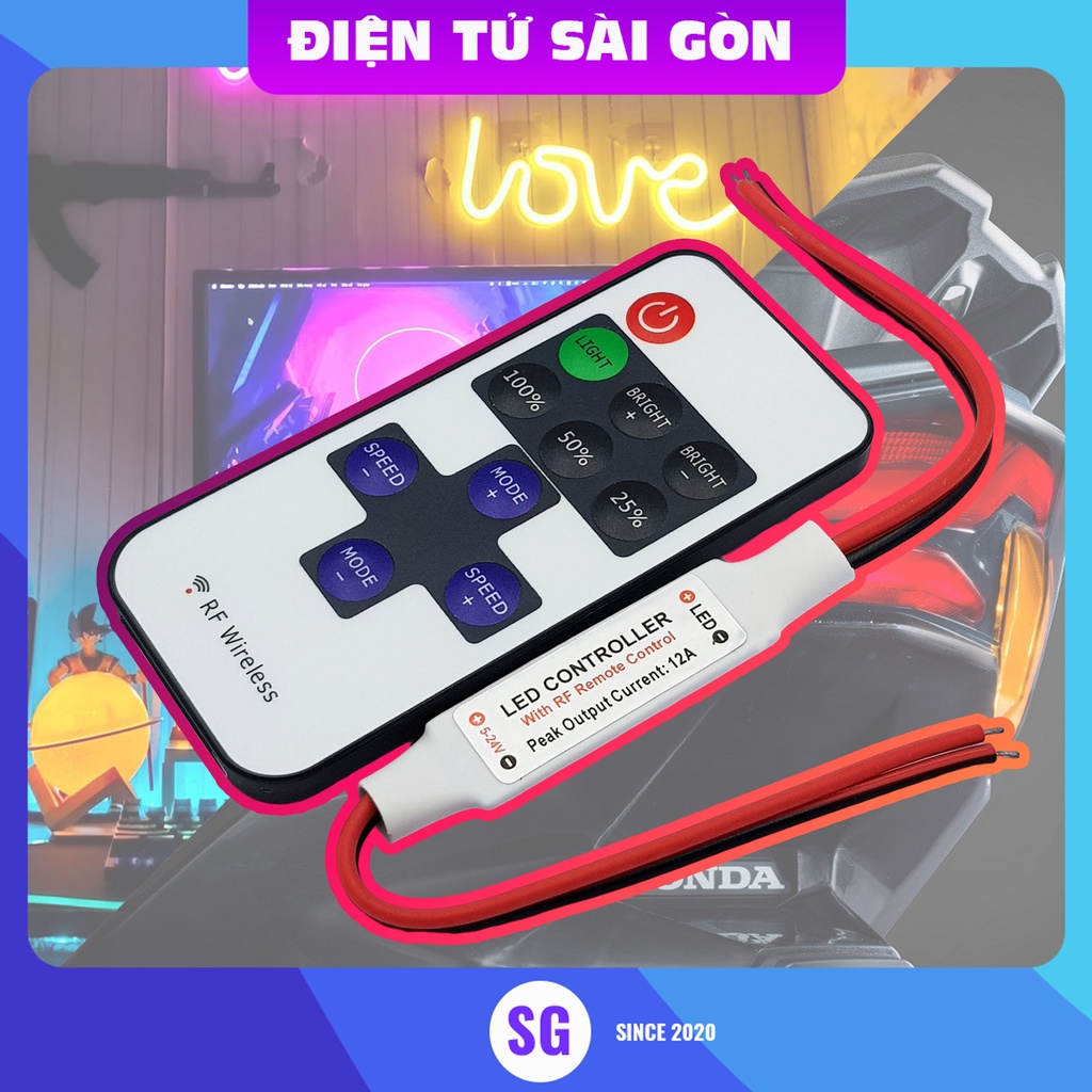 Bộ điều khiển led đơn sắc RF 11 Key 5-24VDC