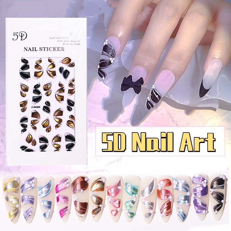 [Hàng mới về] Hình dán trang trí móng nghệ thuật họa tiết dập nổi 5D nhiều màu sắc