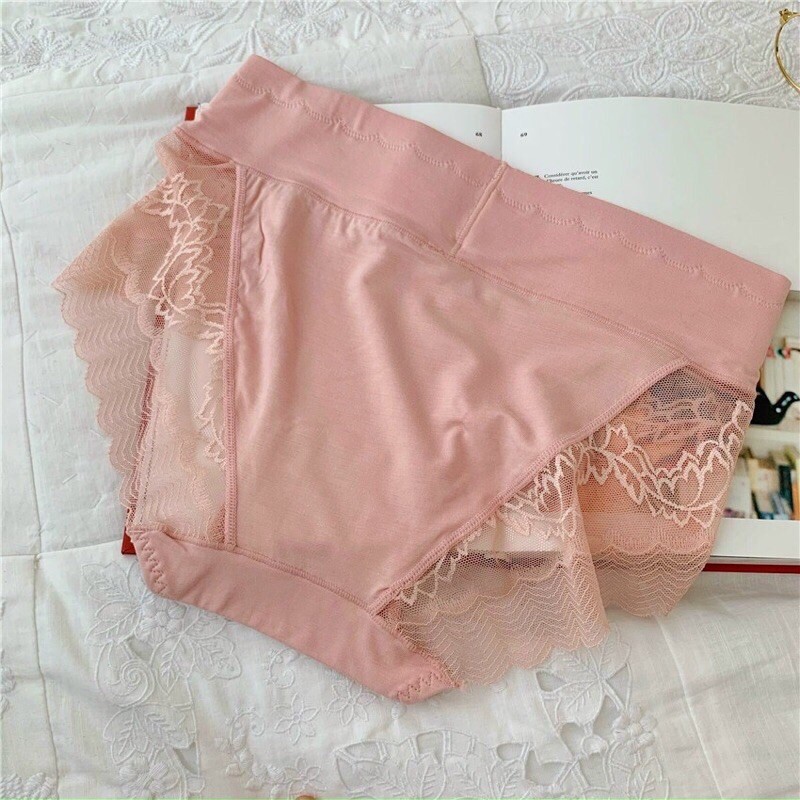 Quần lót cotton pha ren cạp cao gen bụng nhẹ 8889