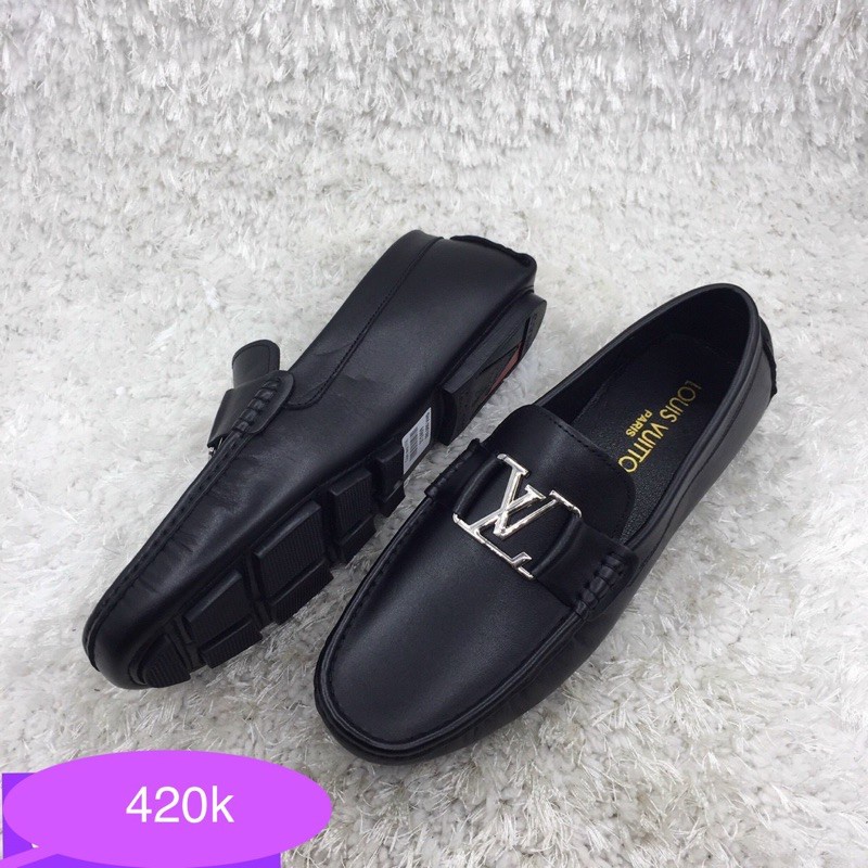 Giày lười da nam, Giầy Mọi Moca LV Nam Dập Hoa Thời Trang Da Bò Xịn Chuẩn chuẩn size việt Bảo hành 2 năm