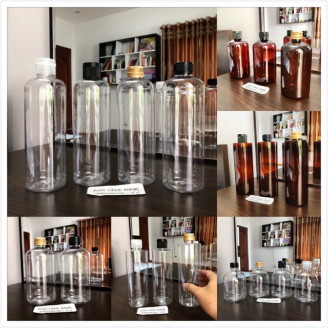 50 chai 500ml nắp nhôm / nắp đen văn màu trong suốt - combo 50 chai pet nhựa trong suốt 500ml nắp nhôm /nắp bật nhỏ giọt