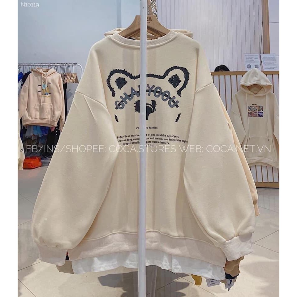 Áo sweater nỉ gấu mèo cute form rộng tay bồng ulzang