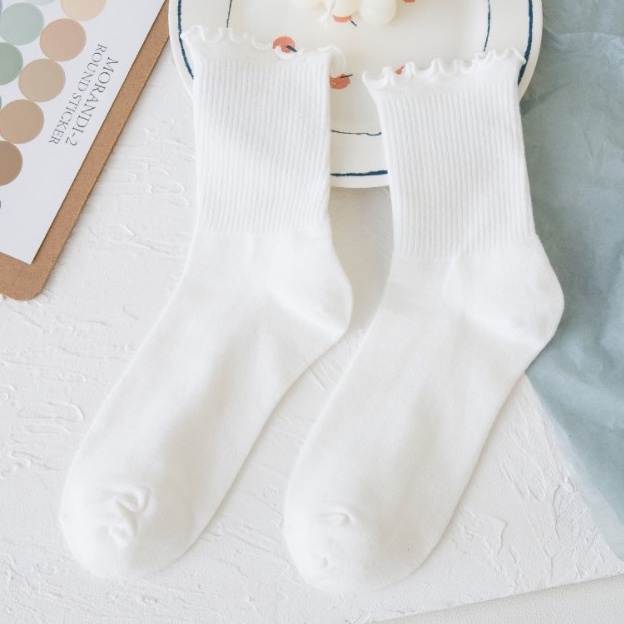 Tất vớ nữ nhún cổ cao màu trơn dễ thương cute Hàn Quốc