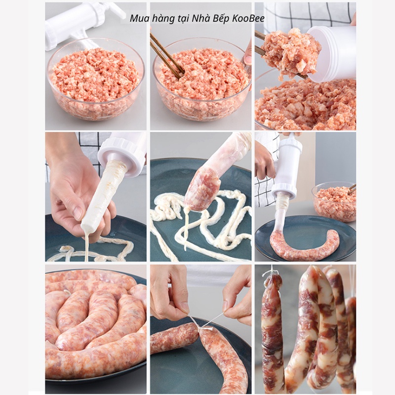 Dụng cụ nhồi xúc xích, lạp xưởng, nhồi thịt dồi sụn - Hàng loại 1 nhựa PP an toàn ống nhồi dày dặn và thanh vặn ren to K