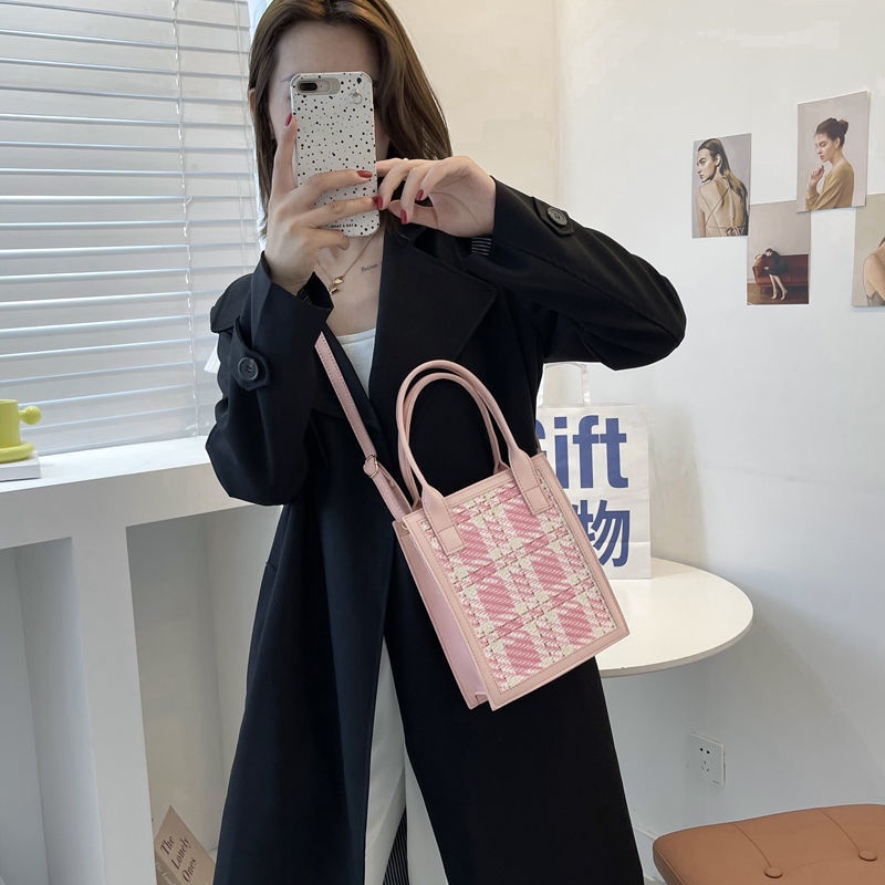 Túi tote vintage caro hàn quốc túi hộp đeo chéo mùa hè túi xách đơn giản đeo vai nữ