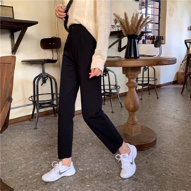 Quần baggy vải đen trơn form dáng chuẩn | BigBuy360 - bigbuy360.vn