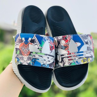 Dép Alphabounce ♥️TẶNG VỚ♥️ quai ngang nam 3 lá xám chất xịn 1-1