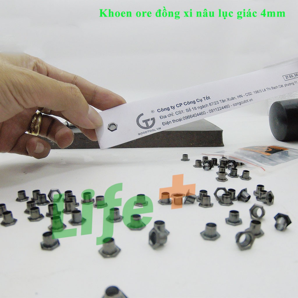 Khoen ore lục giác 4mm bằng đồng xi nâu túi 100 chiếc