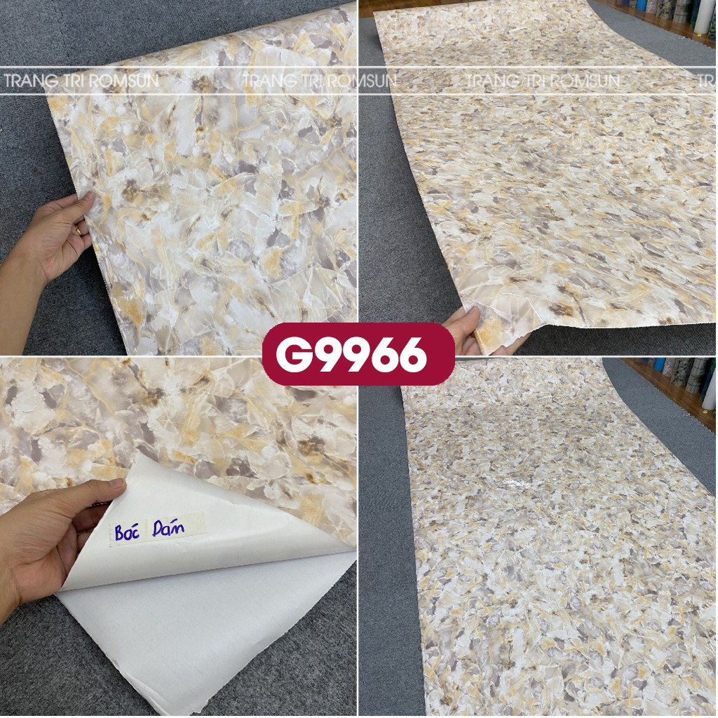 Giấy dán tường bếp giả vân đá 3D trang trí bàn,cửa chống thấm nước,dầu mỡ dễ vệ sinh màu nâu vàng
