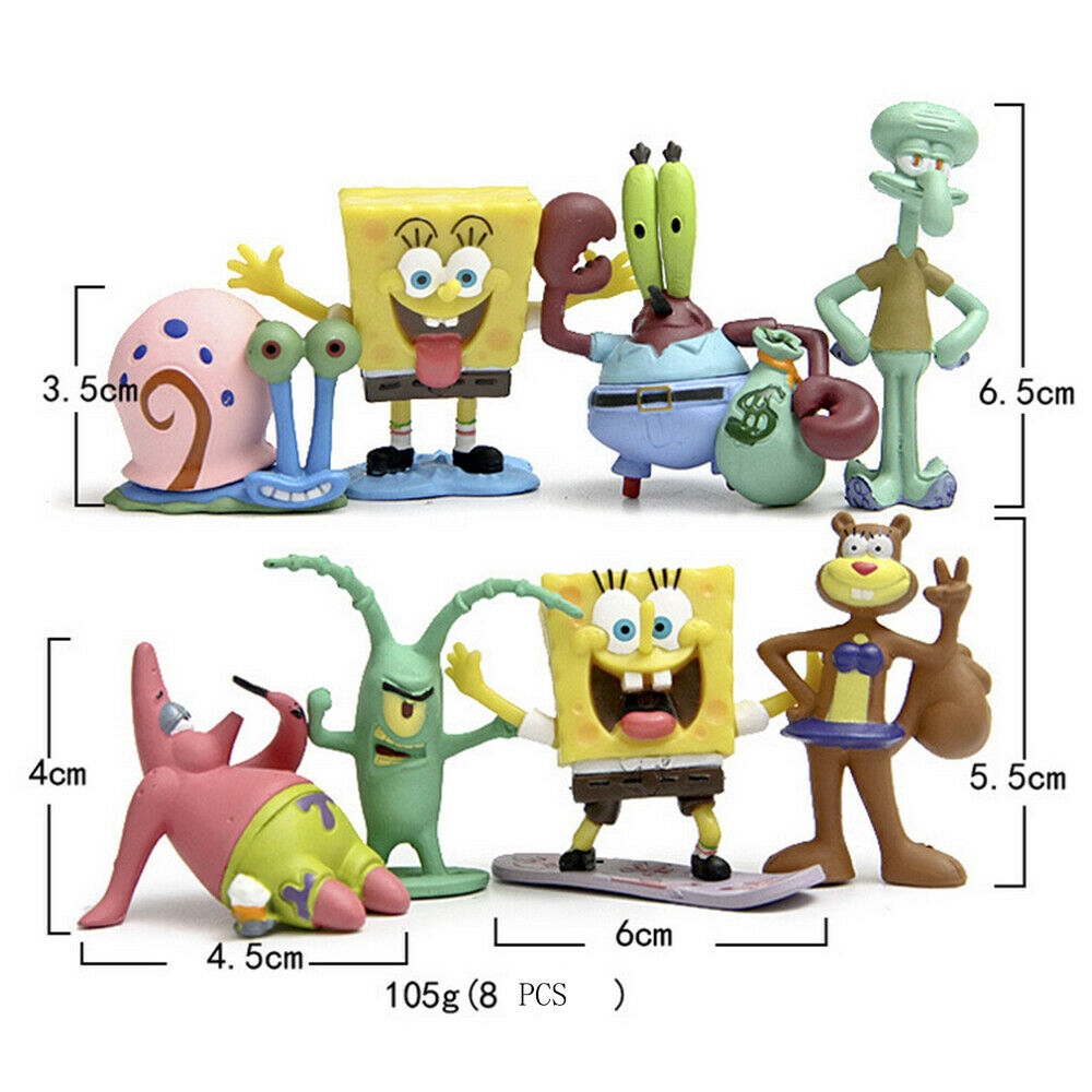 8 mô hình nhân vật phim hoạt hình spongebob bằng nhựa chất lượng cao