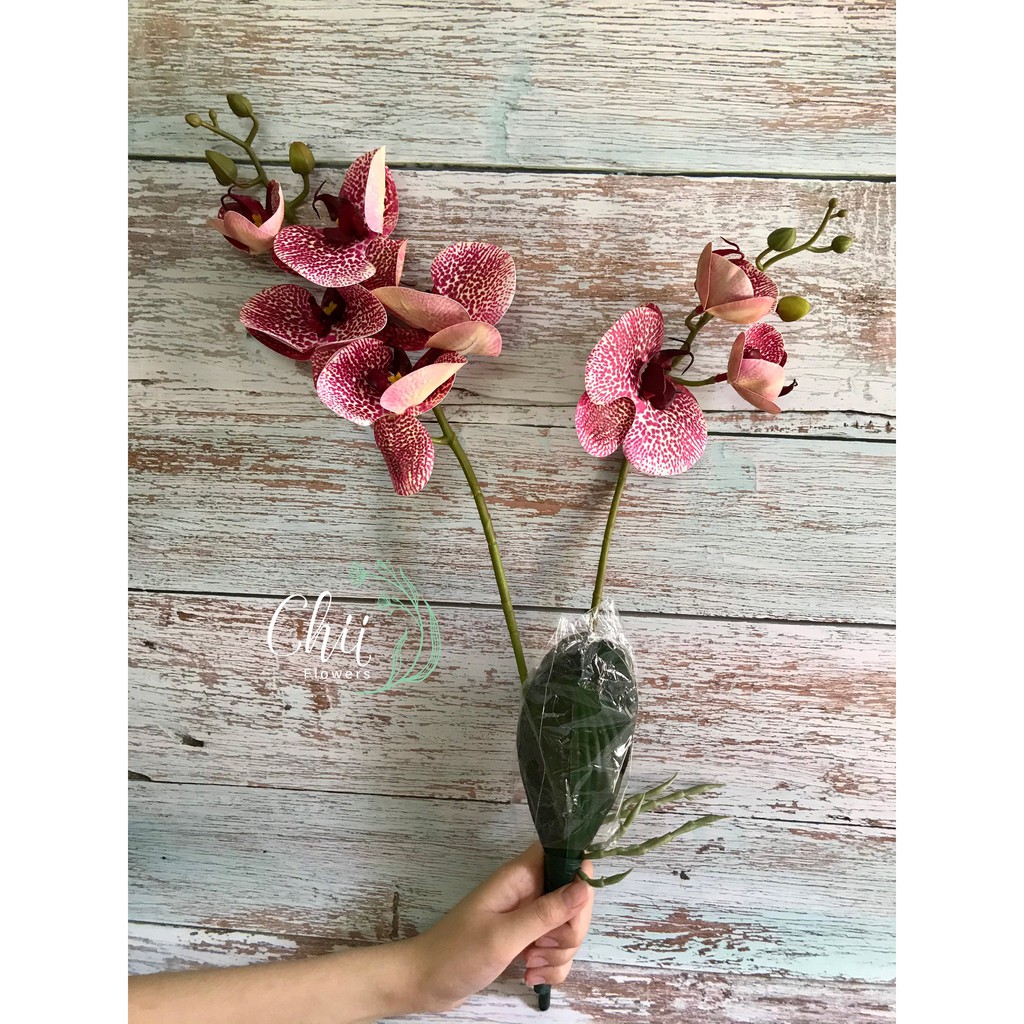 Hoa giả hoa lụa - Hoa lan hồ điệp cao su 2 nhánh trang trí nội thất Hà Nội đẹp cao cấp nhập khẩu Chiiflower CH54