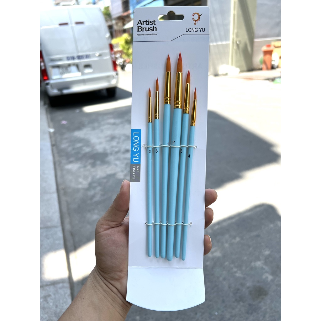 Bộ Cọ Vẽ Nhọn 6 Cây Chuyên Nghiệp Artist Brush - Dùng Cho Màu Nước/Bột/Sơn Acrylic 30S Store M322-6 Màu Xanh