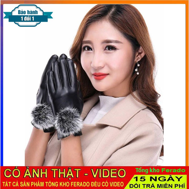 Găng tay da cảm ứng điện thoại,bao tay da mùa đông nam nữ lót nỉ lông dày dặn siêu ấm cảm ứng dùng được điện thoại đi xe
