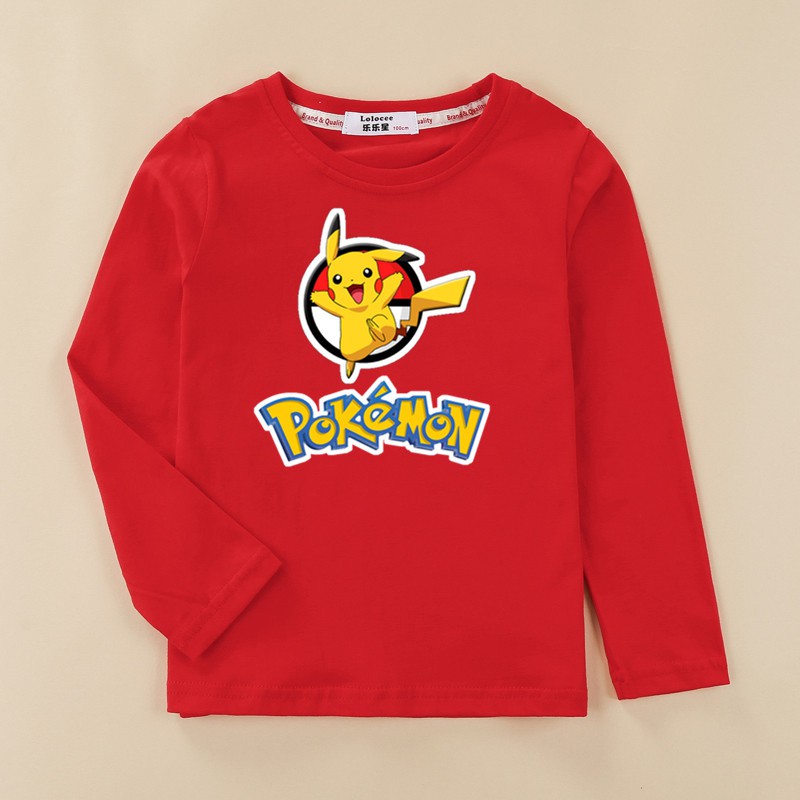 Áo thun tay dài in hình Pikachu Pokemon 2022 thời trang mùa thu cho bé trai