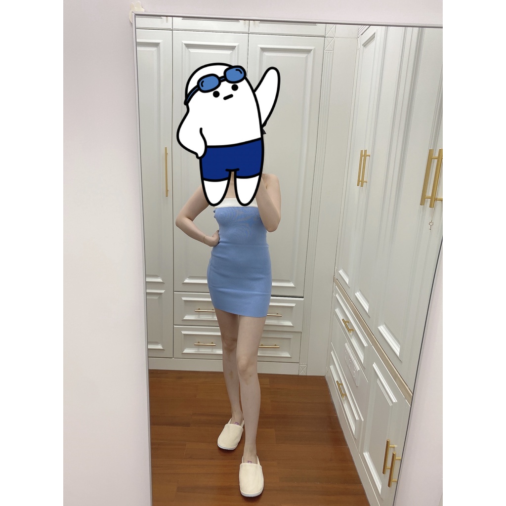 Váy Ống Body🌼NaNo Studio🌼Đầm ôm Mùa Hè 2021 Vải Dệt Kim Hai Màu Xanh Đen | BigBuy360 - bigbuy360.vn