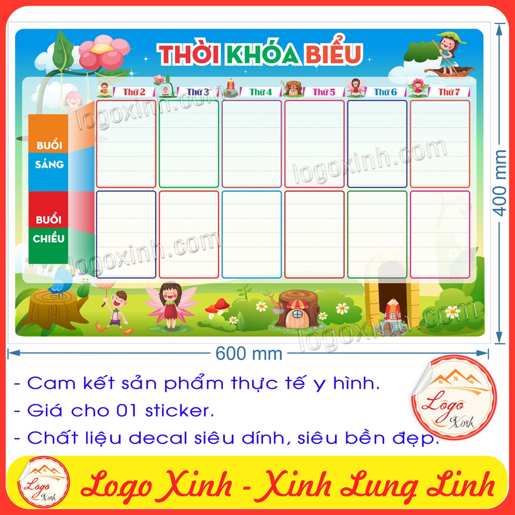 Thời Khóa Biểu Dành Cho Bé Lớp Tiểu Học, Dạng Decal Dán Trực Tiếp Có Keo Sẵn, Thời Khóa Biểu Môn Học Lớp 1, Lớp 2....