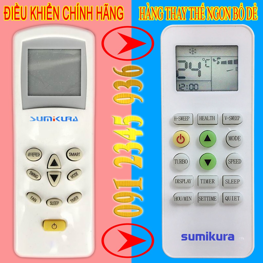 Remote Điều khiển cho Điều hòa Máy lạnh SUMIKURA thay thế hàng Chính Hãng. (Mẫu số 3)