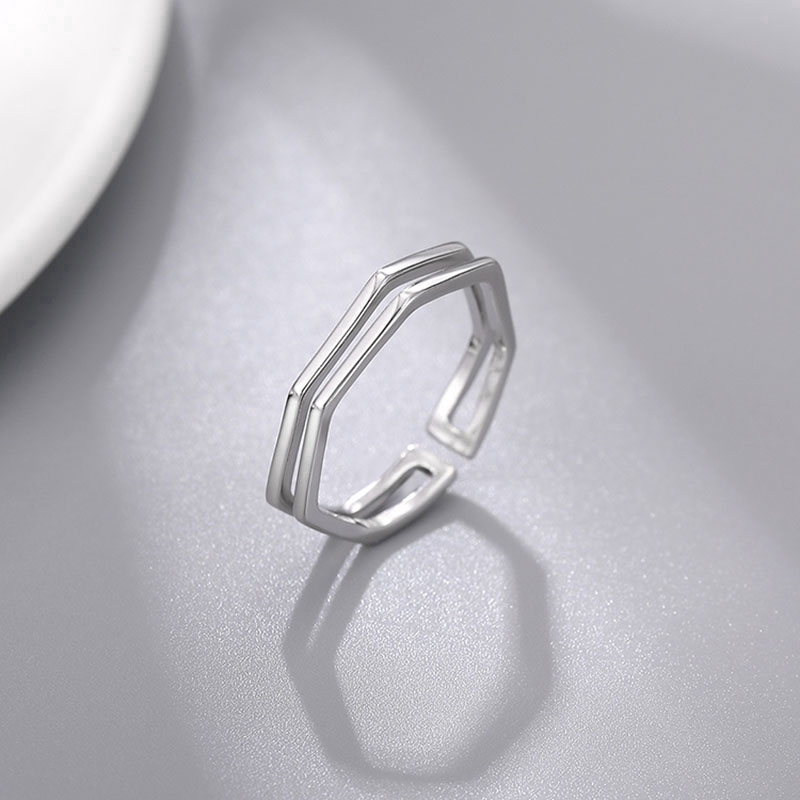 Nhẫn bạc họa tiết hình học nhiều lớp cá tính