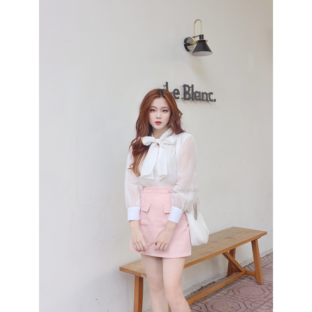 Váy quần WONDERHOUSE chữ A hai túi chất lenin dày dặn đứng form công sở, dạo phố - Two skirt