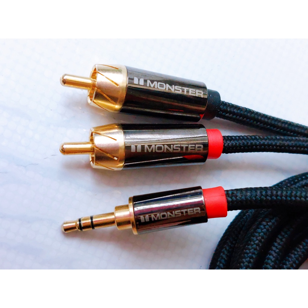 Dây Audio 3,5mm ra 2 AV RCA dài 2 Mét, thương hiệu Monster -  Cáp âm thanh 3.5 ra 2 đầu hoa sen loại tốt - Phố Nhạc