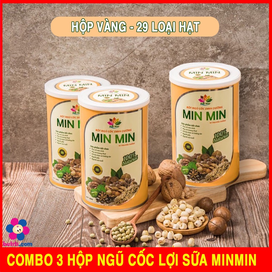 COMBO 3 Hộp Ngũ Cốc Min Min 29 Loại Hạt Lợi Sữa, Bà Bầu MinMin (500gr/1hộp)