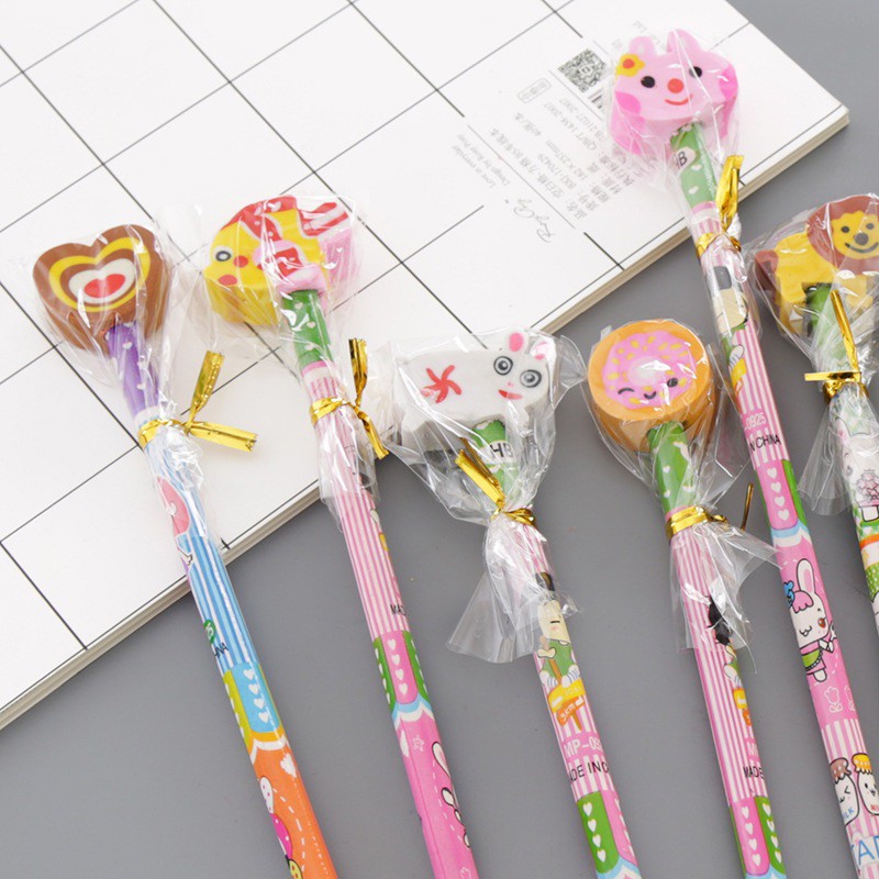 Bút chì có cục tẩy kiểu dáng hoạt hình dễ thương tiện dụng cho bé