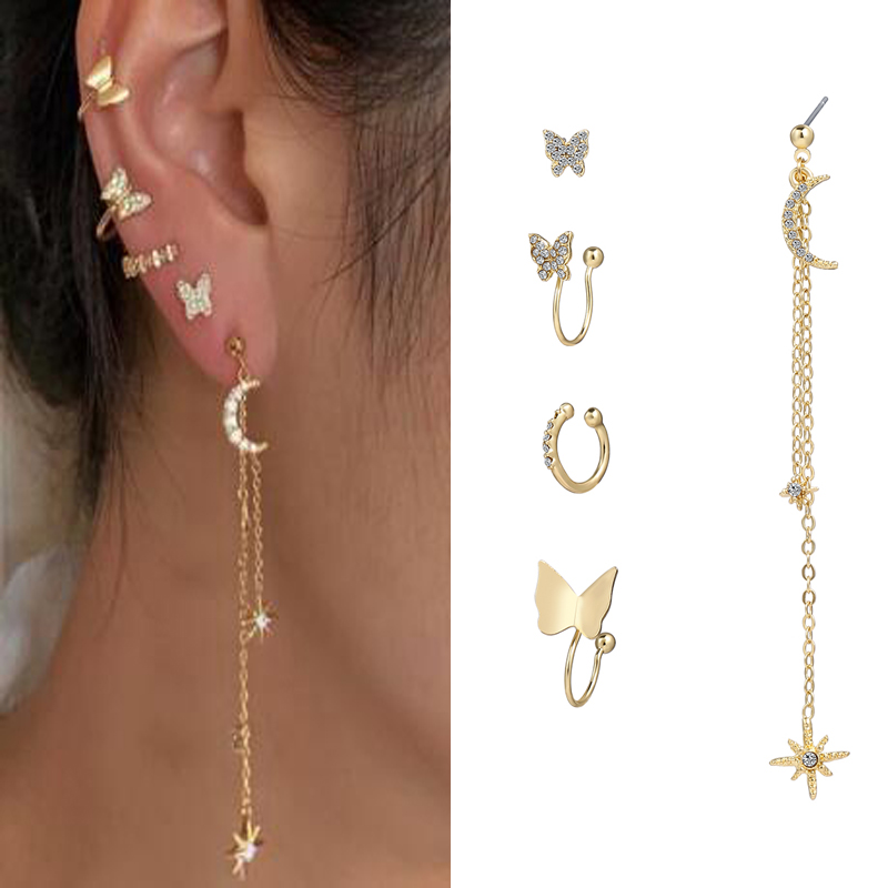 Hoa Tai Dáng Dài Hình Bướm Đính Đá Lấp Lánh Phong Cách Hàn Quốc