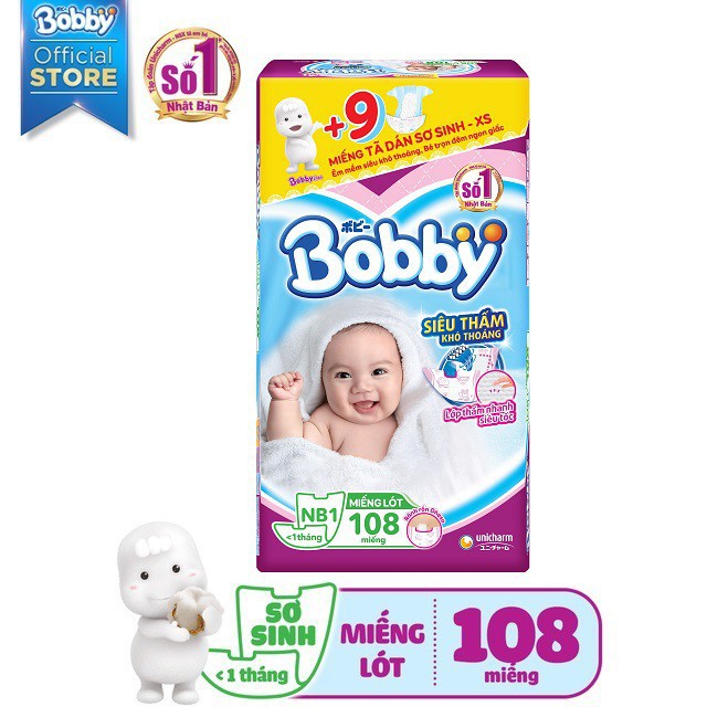 Miếng lót sơ sinh Bobby NewBorn 1108 miếng (Tặng 9 miếng tã dán sơ sinh)